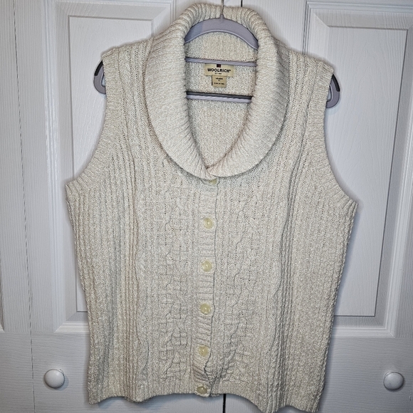 Woolrich Stone Heather Cotton/Ramie Button Front Knit Vest Size XL - Picture 1 of 8